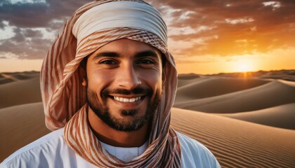 man with turban in a desert - obrazy, fototapety, plakaty