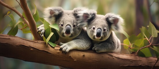 Two koalas in a eucalyptus tree in Sydney, Australia.