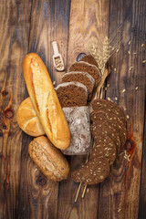 Fresh loaves of bread, various breads for toasts and sandwiches, delicious crispy breads,...