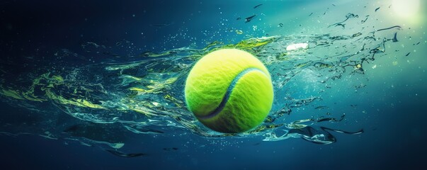 A green tennis ball with a wavy water effect underneath