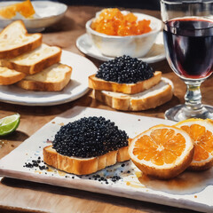 toast with black and red caviar