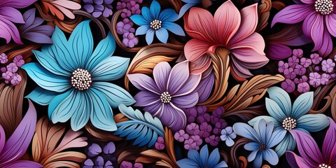 Flowers bloom botanical organic elegant foliage plants texture drawing painting background art