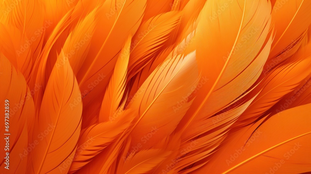 Poster a close up of a bunch of orange feathers with a white spot on the center of the feathers and a black