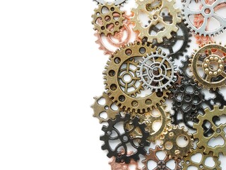 lots of gears on a White background and copy Space for text
