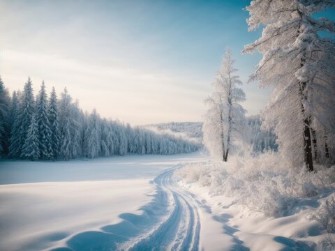winter landscape with trees and snow, Stunning beauty of winter nature with snow during the holiday season, A beautiful winter landscape with snow-covered trees, showcasing the stunning snow beauty