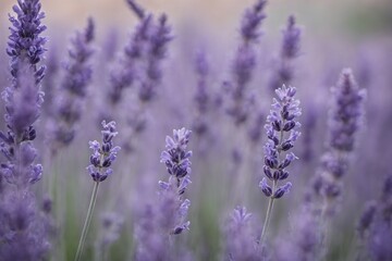 Obraz premium Violet lavender field. Lavanda purple flowers beautiful sunshine blooming in a garden, Latvia
