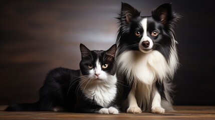 A striking image of a small dog and a cat in a pet portrait.