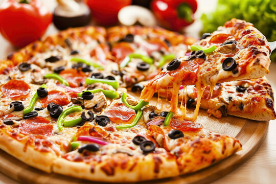 Cutting pizza into triangular pieces.