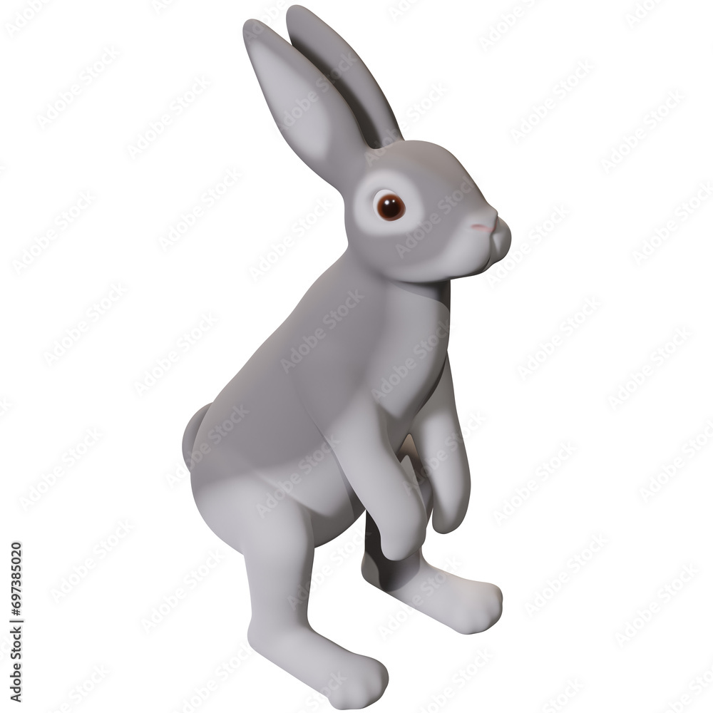 Poster gray rabbit with big ears isolated on white background. 3d rendering