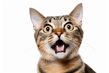 Whimsical Whiskers: Expressive Cat on a White Canvas