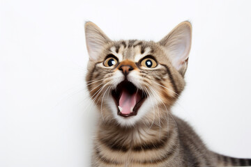 Whimsical Whiskers: Expressive Cat on a White Canvas