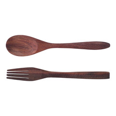 Wooden Spoon and Wooden Fork Isolated Transparent