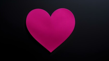 Magenta Paper Heart on a black Background. Romantic Template with Copy Space