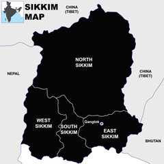 Silhouette Sikkim map vector illustration on white background