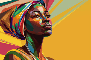 Black History Month - A colorful illustration for the Africans' concept of Africa Day, depicting a woman and the colors represent the unique colors of Africa