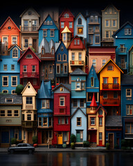 Colorful Houses in a City Town Built Close together