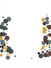 Gold, blue, brown, black confetti with circles and stars. Cosmic shine. Christmas abstract pattern. Beautiful illustration for postcard, banner, web. Background for the image. Vector illustration