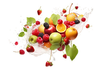 different fruits flying isolated on transparent background