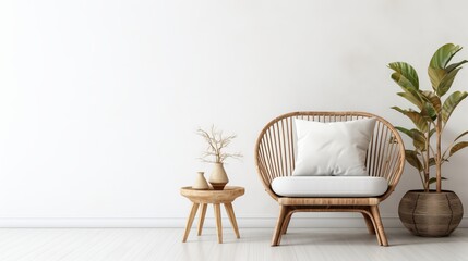 The interior has wooden chairs and a white wall background, giving it a bohemian vibe.