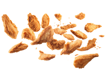 fried chicken meat falling isolated on transparent background