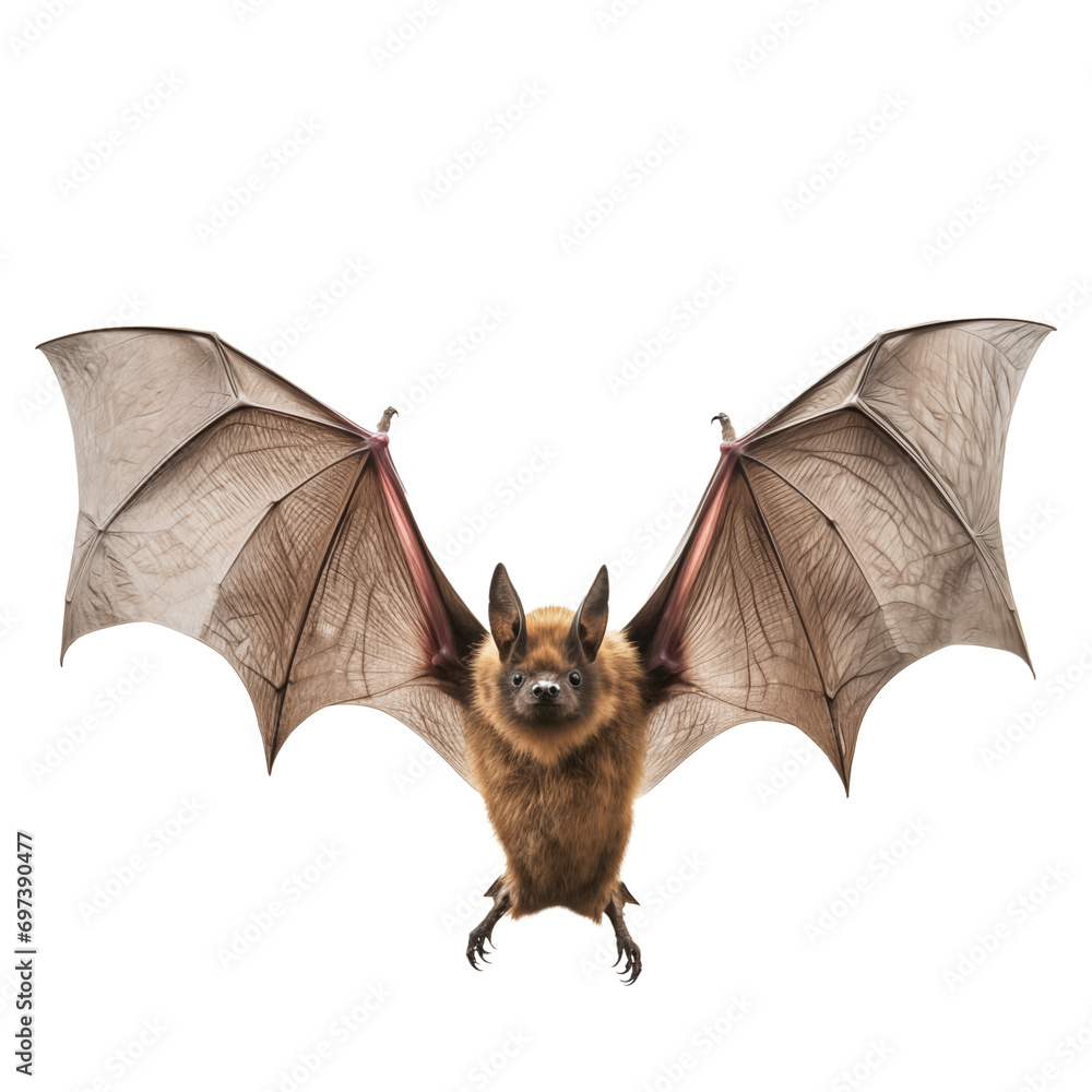 Wall mural a flying brown bat is cut out on a transparent background. mockup of a bat with spread wings in png 