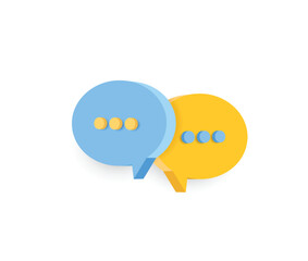 Blue and yellow 3D chat bubble. UI design icon. Vector illustration.