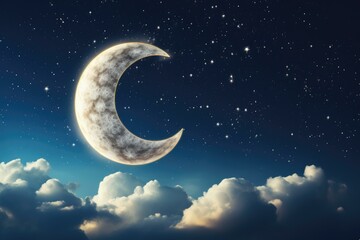 Obraz na płótnie Canvas Dreamy Night Sky with Crescent Moon and Stars