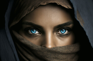 Naklejka premium The eyes of a Muslim woman are a beautiful oriental woman. Generative AI,