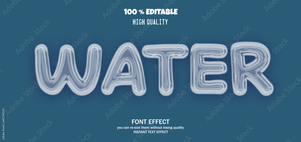 Wall mural water text effect. editable text effect.