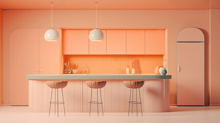 A kitchen, peach fuzz color, orange and pink shades