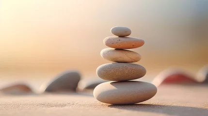 Foto auf Acrylglas Steine im Sand Balance is represented by structural zen stones in sand with an artistic background.