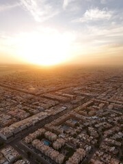 Drone shot flying. Saudi Arabia. Riyadh. Sunrise. 