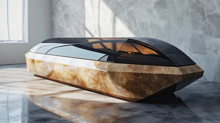Coffin with a modern and avant-garde design.