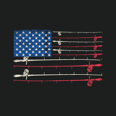 Fishing Rods American flag T Shirt Design. Vintage Fishing T Shirt.
