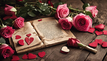 Naklejka na ściany i meble roses on a book for wishing valentine's day