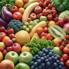 Assortment of fresh organic fruits and vegetables in rainbow colors