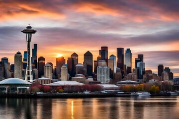 Fototapeta premium city skyline at sunset