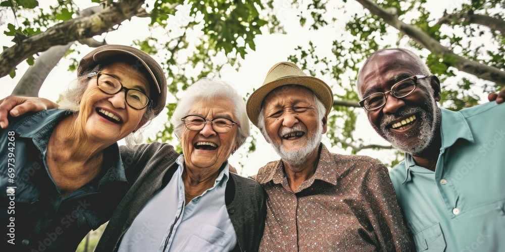 Poster A group of older individuals standing next to each other. Suitable for various concepts and themes