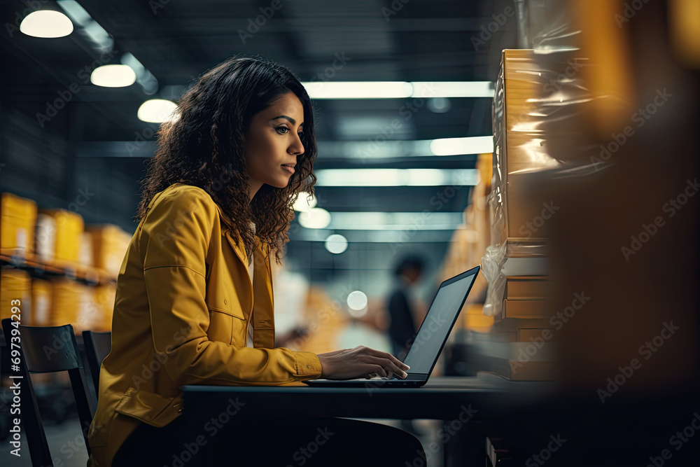 Aufkleber efficient storehouse operations led by a focused businesswoman using technology for shipping and log