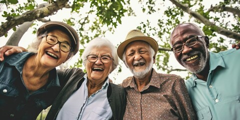 A group of older individuals standing next to each other. Suitable for various concepts and themes - obrazy, fototapety, plakaty