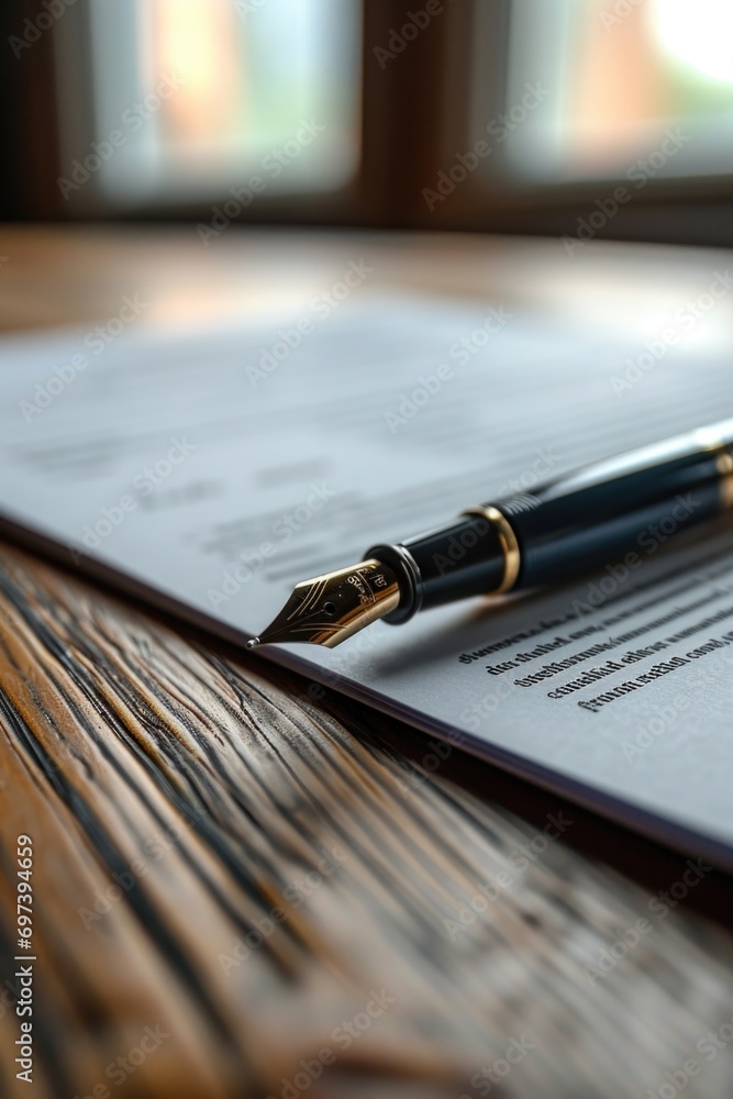 Poster a simple yet elegant image of a fountain pen resting on top of a piece of paper. perfect for illustr