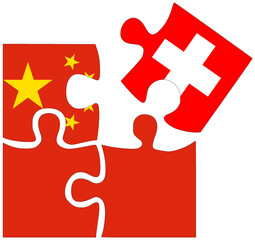 China - Switzerland : puzzle shapes with flags