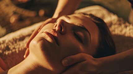 A woman enjoying a relaxing facial massage at a spa. Perfect for promoting self-care and wellness.
