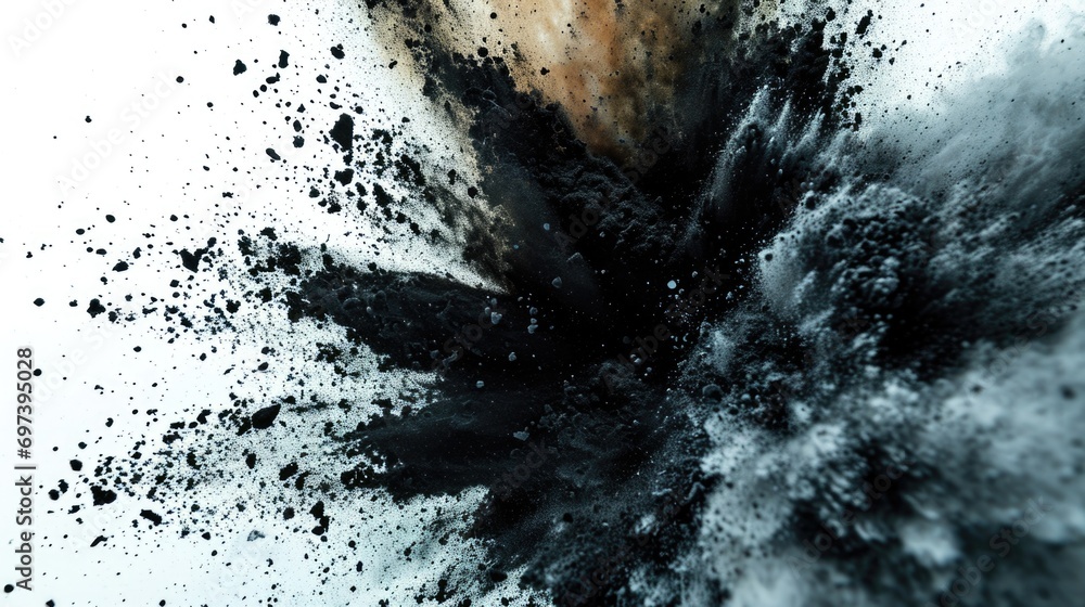 Poster A detailed close-up of a black substance on a white surface. This versatile image can be used in various contexts