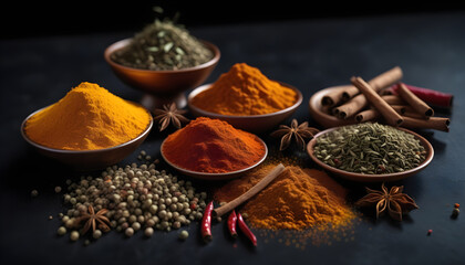 Spices on black background