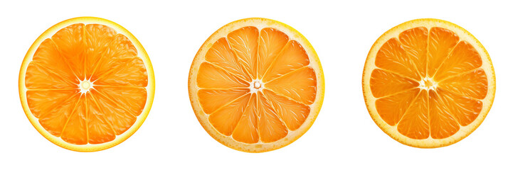 Set of orange halves isolated on white or transparent background