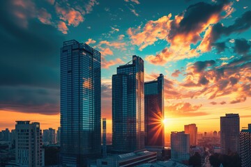 Sunset Cityscape with Modern Skyscrapers