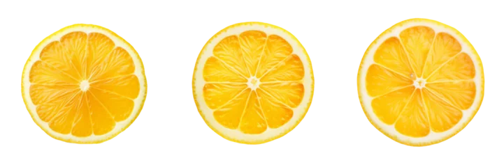 Fotobehang Set of yellow lemon citrus fruit stand isolated on white or transparent background © ArunKanti
