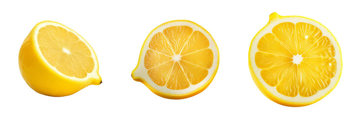 Set of yellow lemon citrus fruit stand isolated on white or transparent background