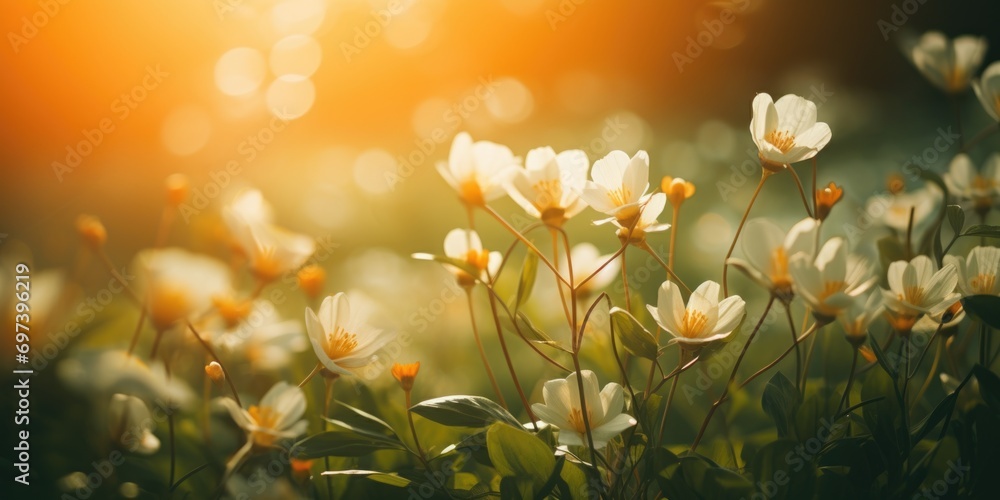 Poster a bunch of flowers lying in the grass. perfect for springtime or nature-themed projects